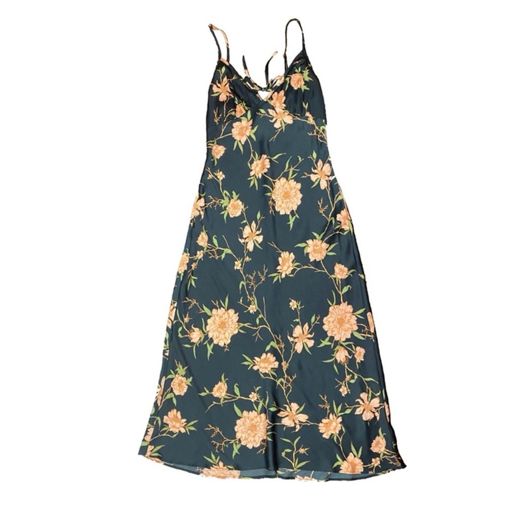 Urban Outfitters Dark Green Midi Slip Dress with Peach Floral Print - Picture 4 of 5
